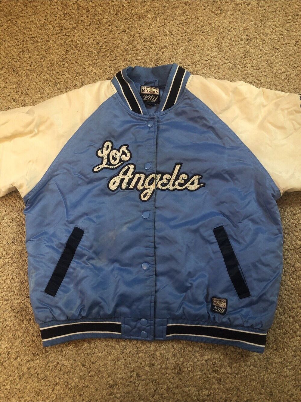 Vintage Los Angeles Lakers Satin Jacket Blue White NBA Hardwood Classics CB GIII